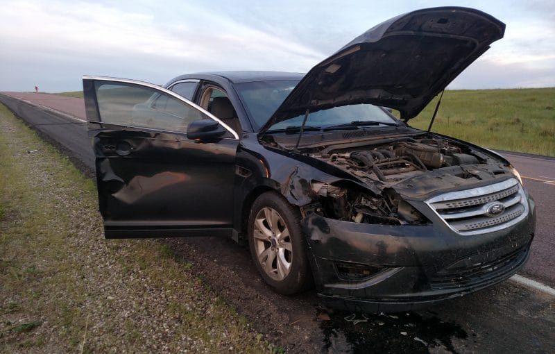 My car after hitting a deer in South Dakota