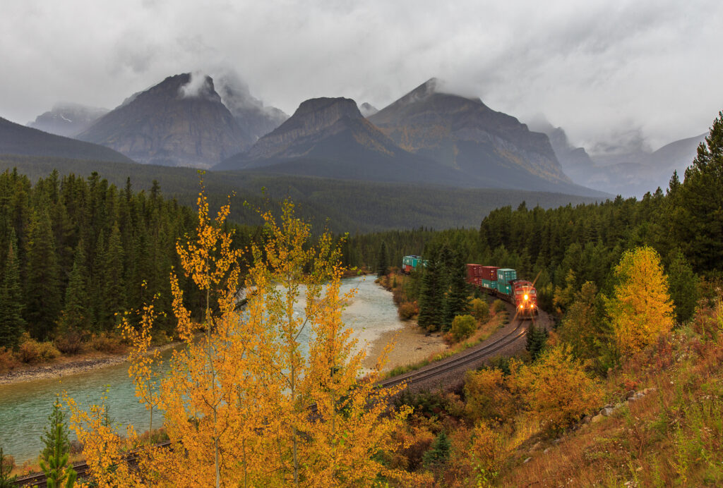 Eastbound train at Morants Curve, Banff National Park