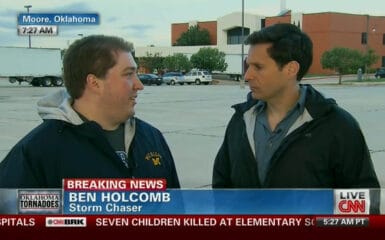 Storm Chaser Ben Holcomb being interviewed on CNN the day after the Moore, Oklahoma EF-5 Tornado May 21, 2013