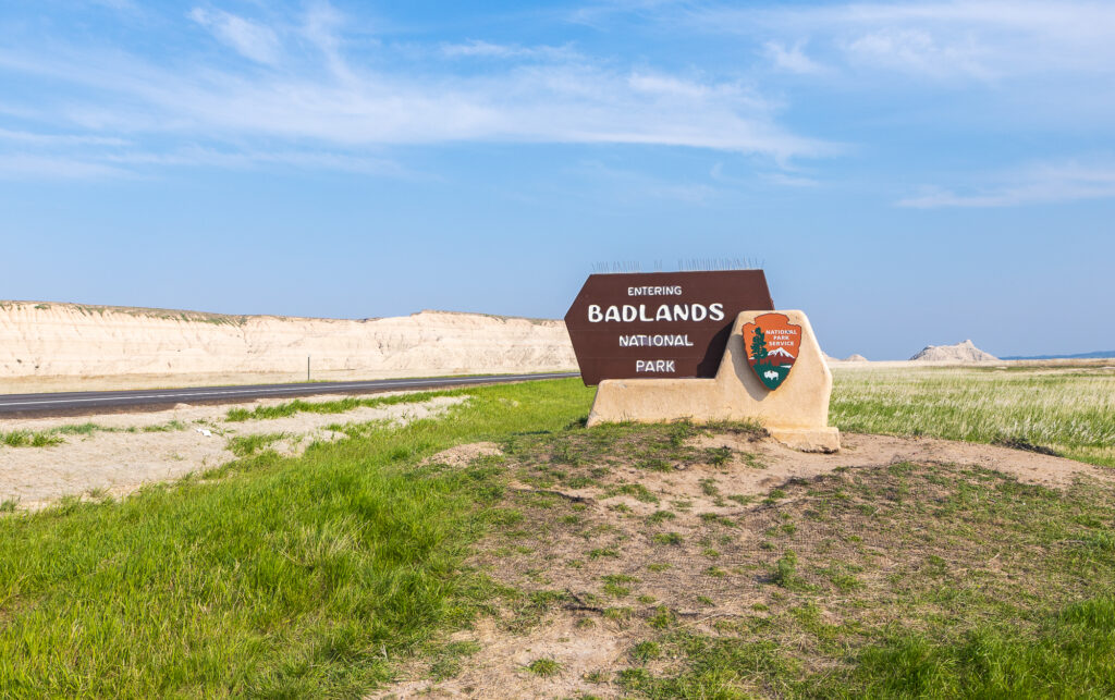 The Entering Badlands National Park sign on SD44