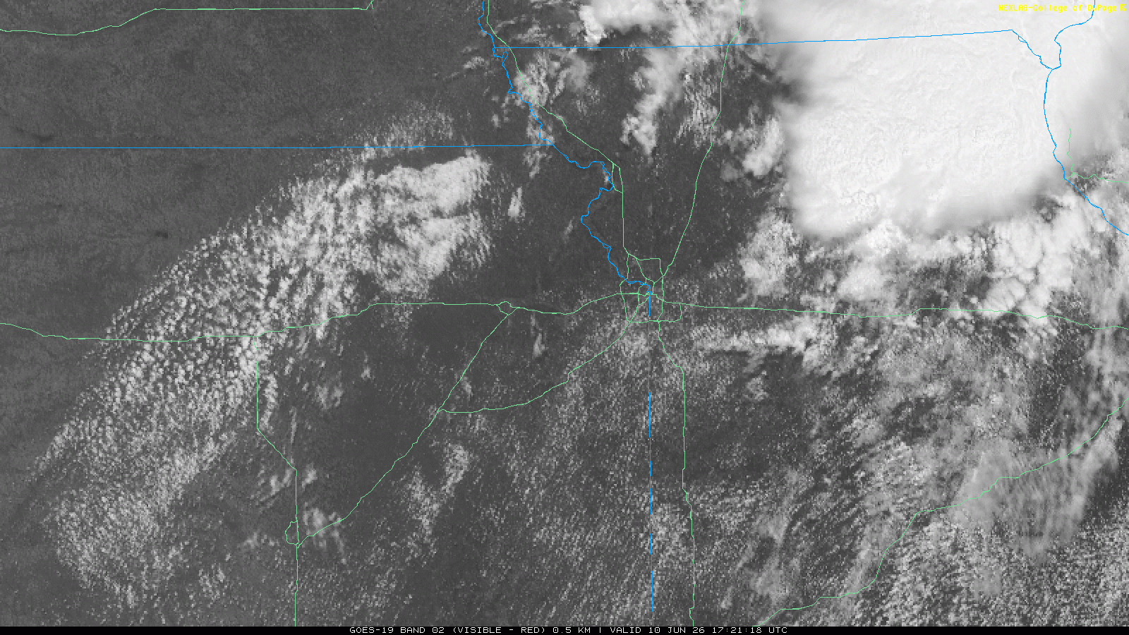 Visible Satellite Loop - June 10, 2026 - 1925Z/2:25 pm CDT