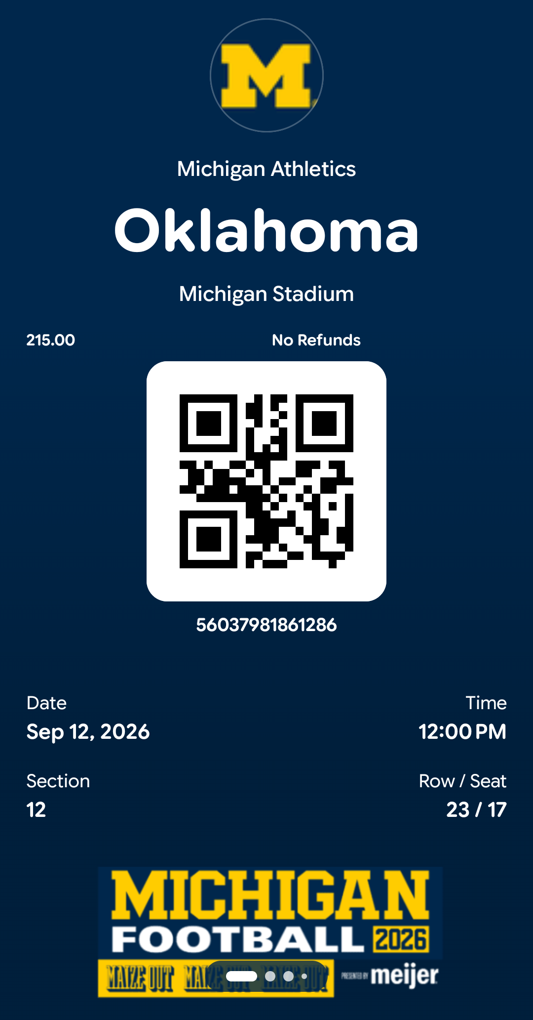 Michigan vs Oklahoma 2026 ticket